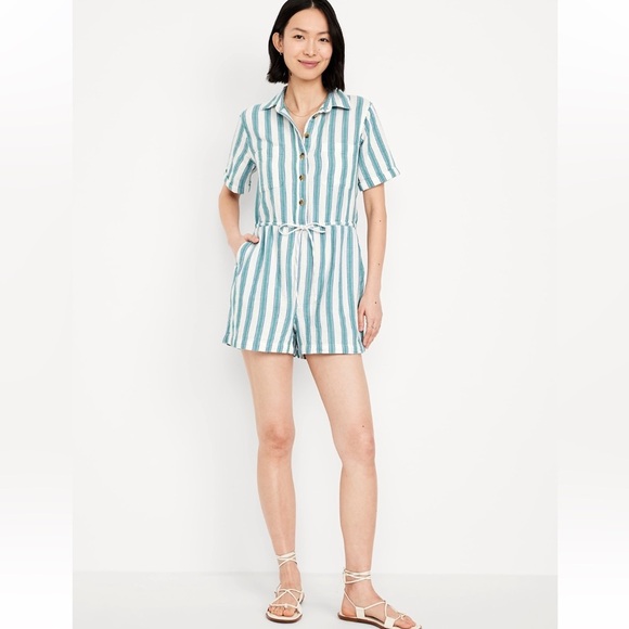 NWOT Old Navy Crinkle Gauze Button Down Romper - Picture 1 of 9